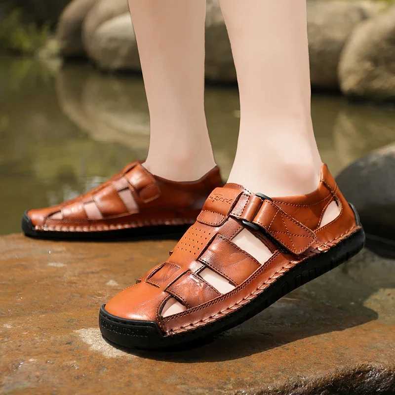 New Arrival New Genuine Leather Mens Beach Large Size 38-48 Breathable Sandals Retro Handsewn Baotou Casual Fashion Handmade Shoes T250220