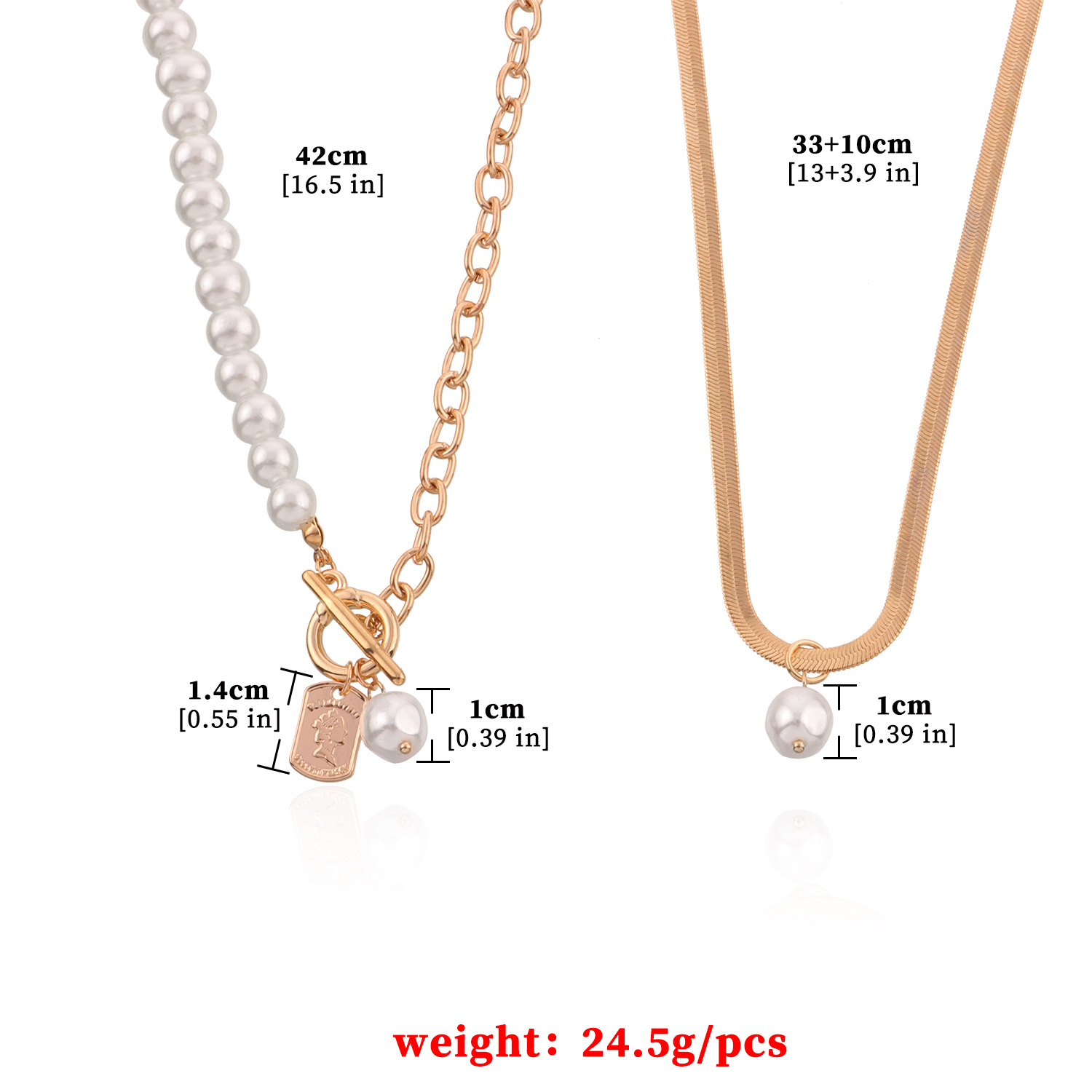 Baroque pearl portrait square plate multi-layer necklace set chain Europe and the United States retro new copper snake chain