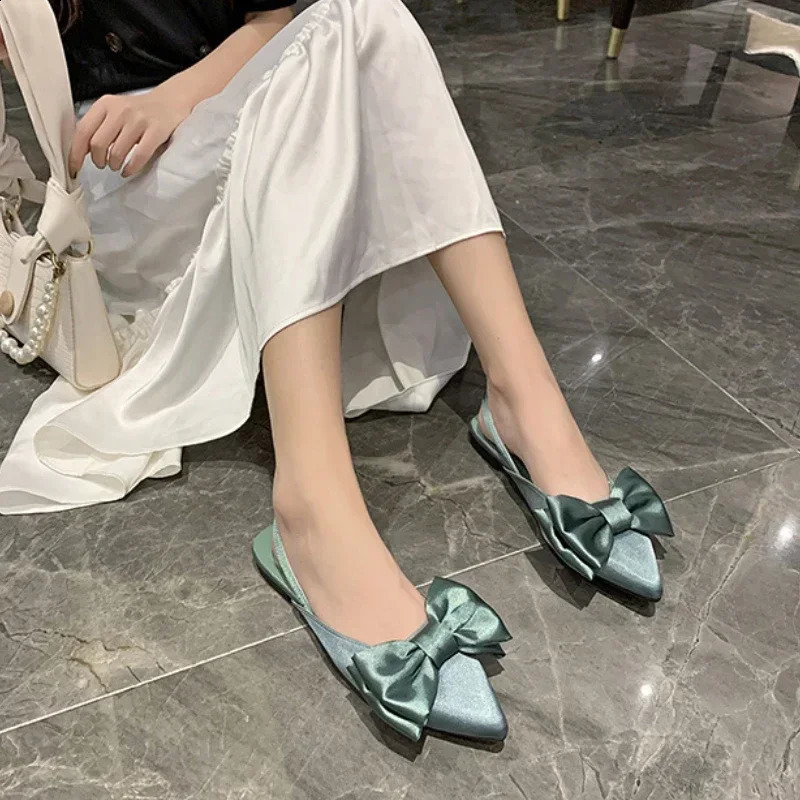 Bao Tou Womens Sandals Fashion Bow Knot Low Boots Pump Womens Silk Sexy Point Sandals De Mujer Womens Shoes 2024 250218