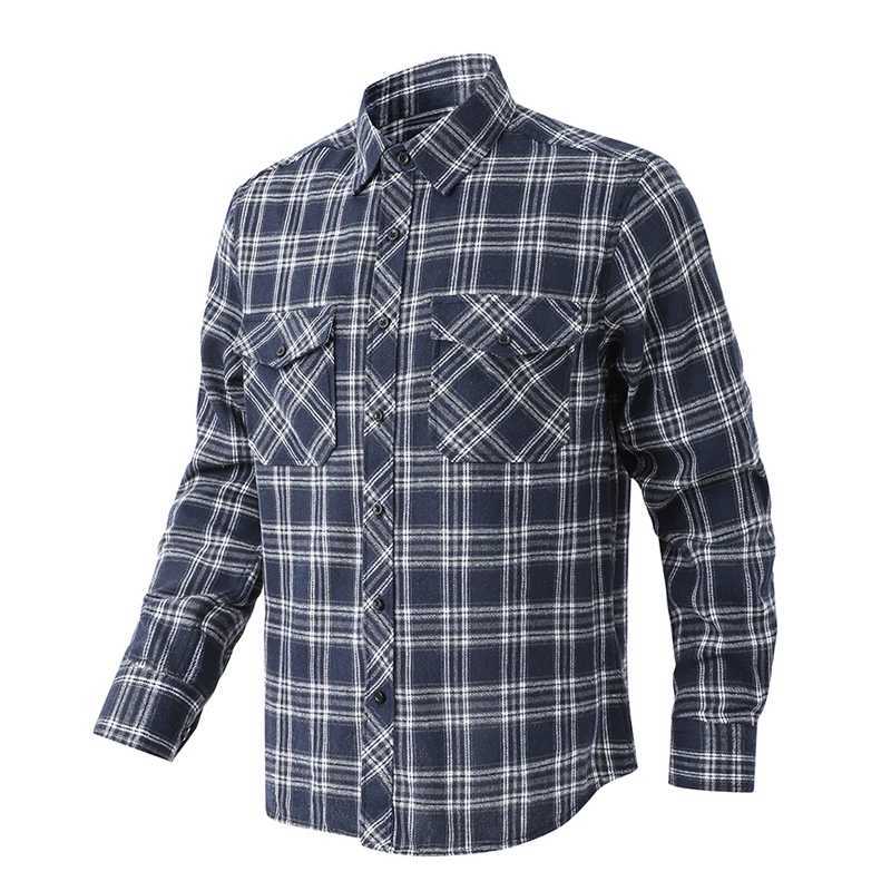 Spring Men Plaid Casual Long Sleeve Shirts Mens Autumn Lapel Outdoor Cargo Shirt Man Loose Classic Pocket Safari Work Polo Shirt W250220