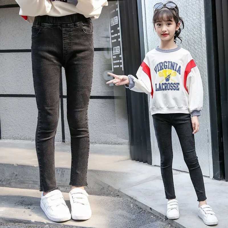 2024 Spring Autumn Girls Fashion Stretch Jeans Pencil Pants Baby Kids Children Casual Denim Trousers Z250220
