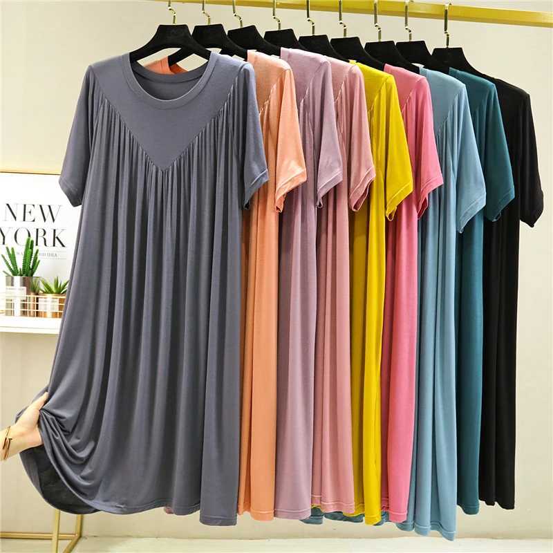 Womens Loose Modal Dress Thin Section Large Skirt Enlarged Nightdress Outer Pajamas A-line Skirt Pleated Skirt SummerXJ250220