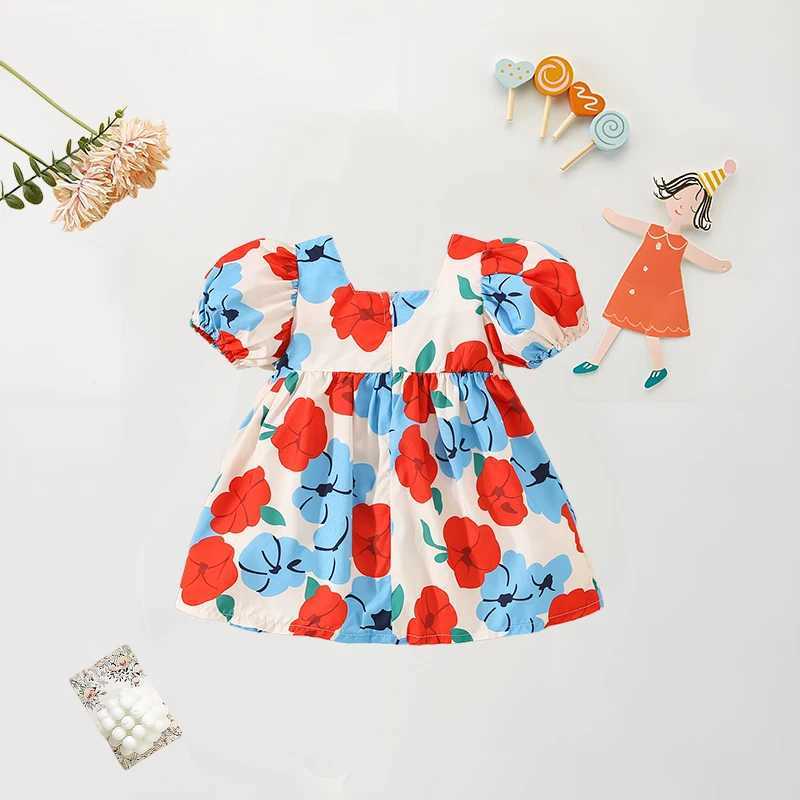 Summer Baby Girl Dress Baby Girl Big Bow Bubble Sleeve Princess Dress Floral Print Short Sleeved Party Dress (0-2) X250220