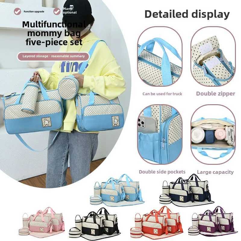 5-piece Stylish Portable Mother and Baby Bag with Built-in Diaper Pad Independent Bottle Compartment Large Capacity Mother Bag X250220