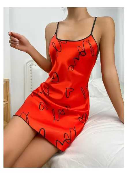Spwear Womens Sexy Lingerie Heart Print Nightdress Scoop Neck Criss Cross Back Spdress Nightgowns Pajamas NightiesXJ250220