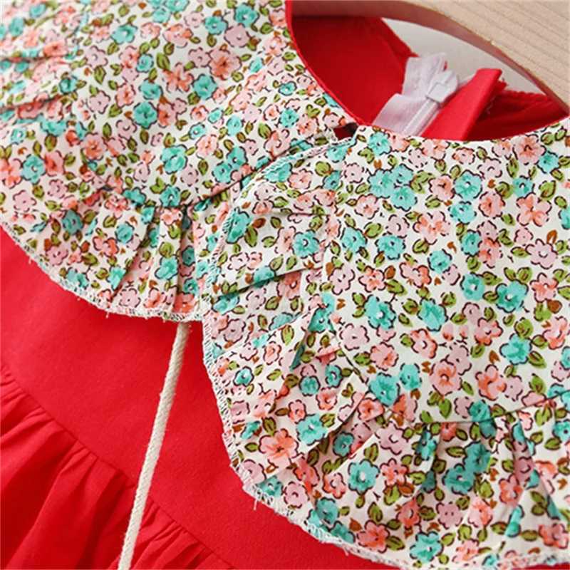 Summer Dress For Girls New Childrens Clothing Sweet Floral Doll Collar Sleeveless Vest Skirt Solid Color A-Line Skirt X250220