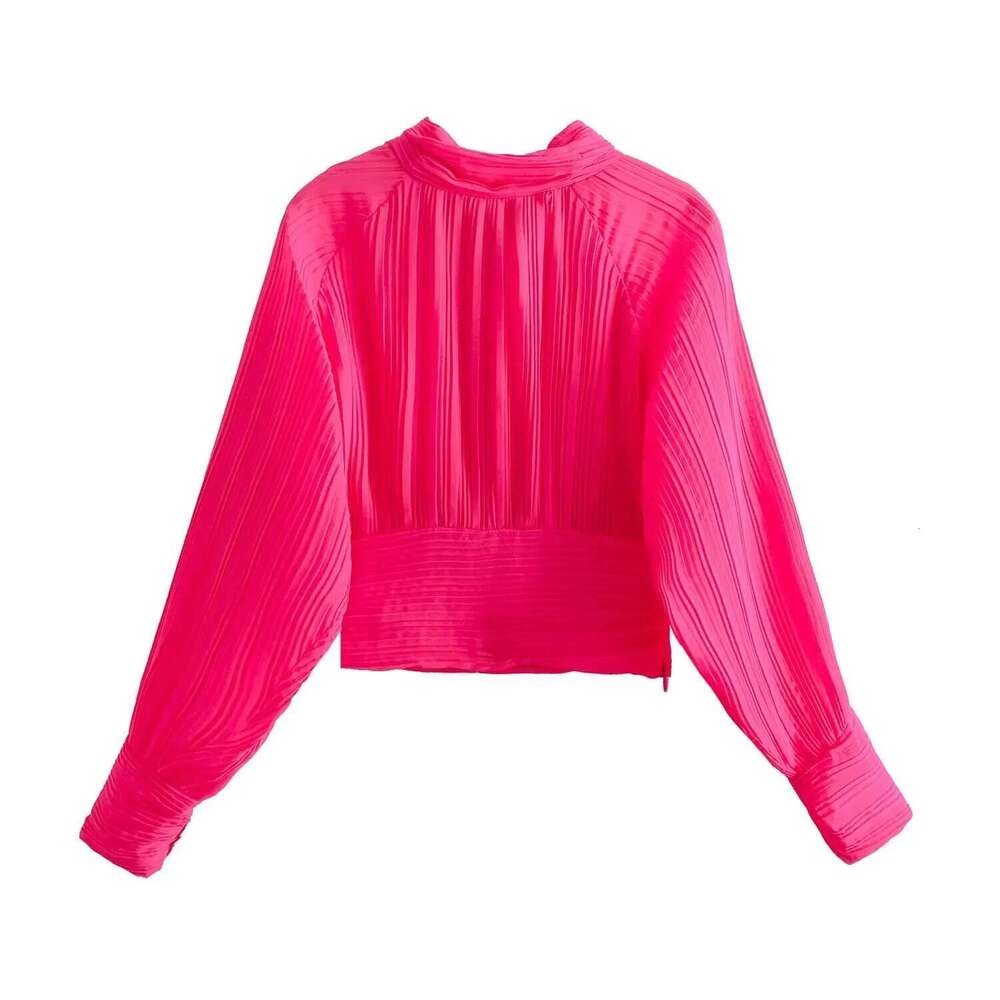 2024 Autumn New Women's European And American Fashion Easiest For Match Bow Pleated Shirt Street Style Casual Top