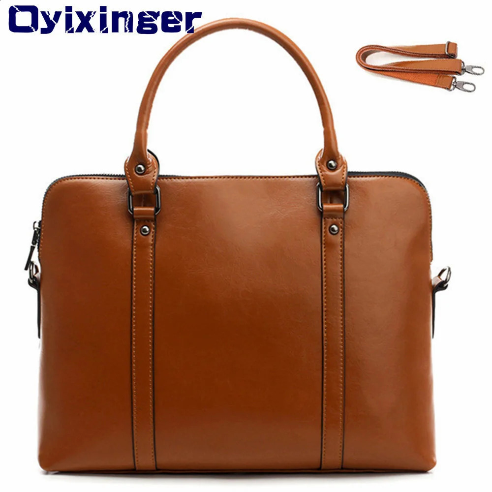 Women Genuine Leather Laptop Briefcase For Macbook HP Woman 14 Inch Notebook Computer Bag Female Handbags 250208