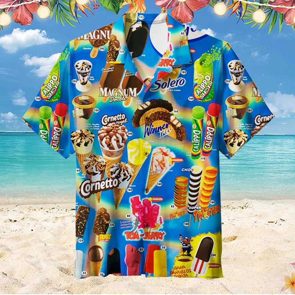 Mens summer funny ice cream T-shirt with beach print short sleeved top summer casual ice cream clothing W250220