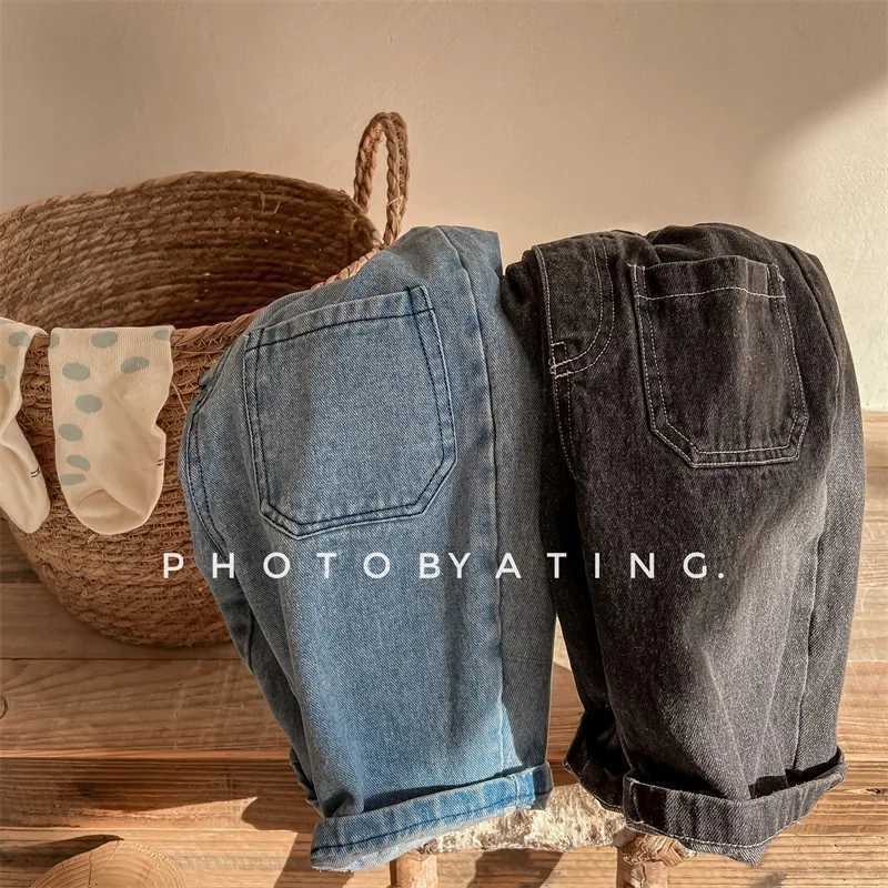 Childrens Loose Denim Pants 2024 Autumn Korean Baby Boys Haren Pants Girls Casual Jeans Kids Clothes Z250220