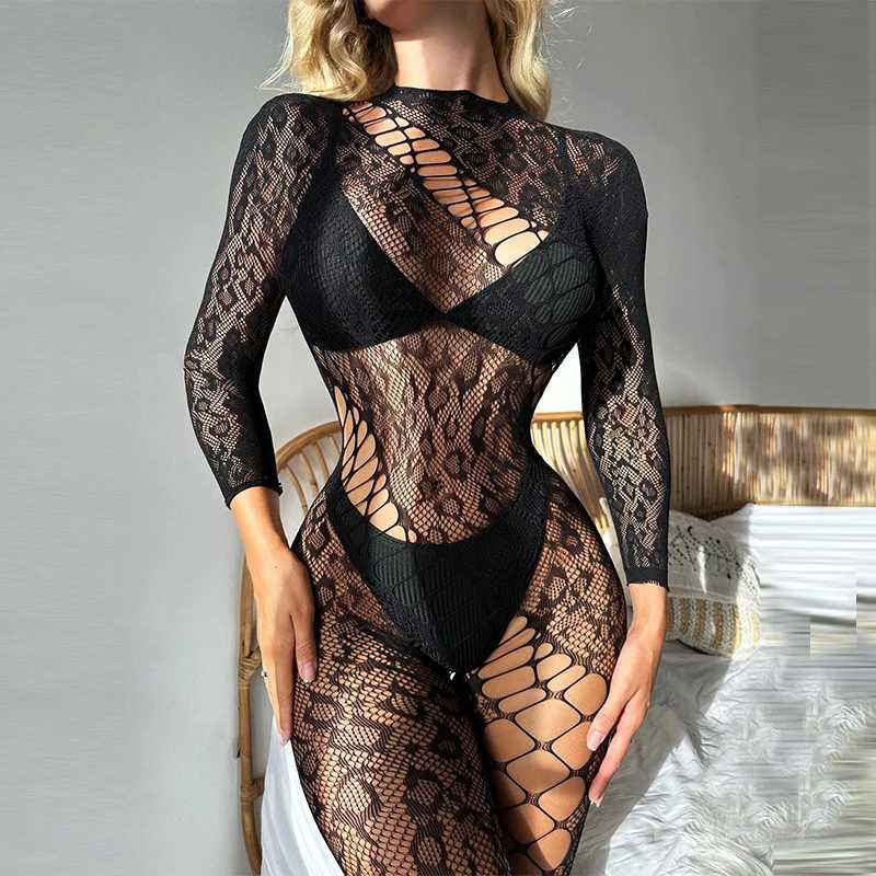 Leopard Fishnet Bodystocking Hollow Out Backless Long Sleeve Mesh Tights Naughty Womens Bodysuit Sexy Lingerie Sets For Sex 18XJ250220