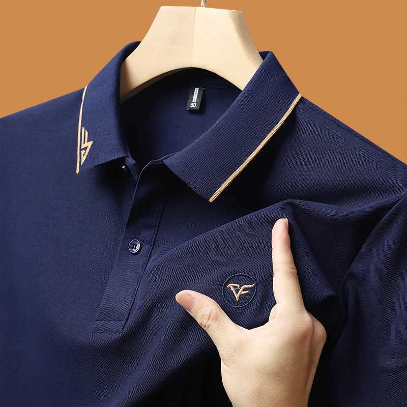 Mens high quality summer new lapel mens short sleeve polo shirt fringe solid color business casual mens polo shirt M-4XL 20 W250220
