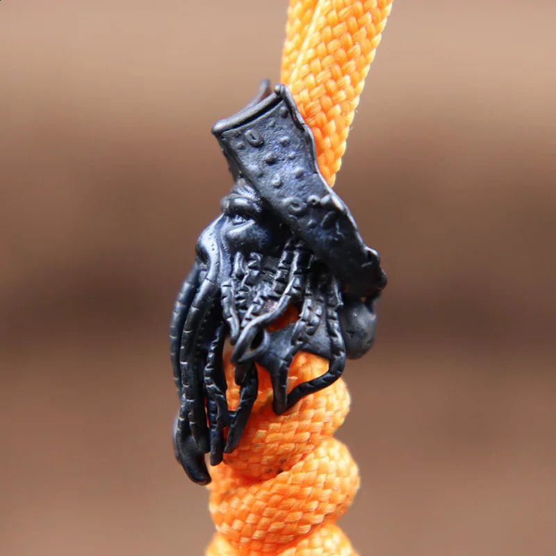 Black Octopus Face Pirate King Digital Brass Knife Bead Umbrella Rope Pendant DIY EDC Outdoor Tool Accessories 250213