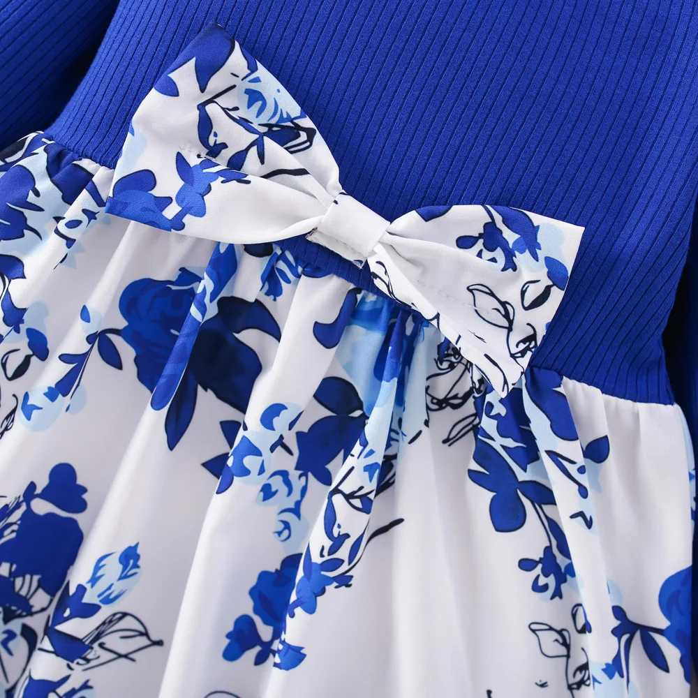 (6 Months -3 Years Old) Spring And Autumn New Blue Flower Baby Girl Dress Chinese Retro Style Childrens Long Sleeve Clothes X250220