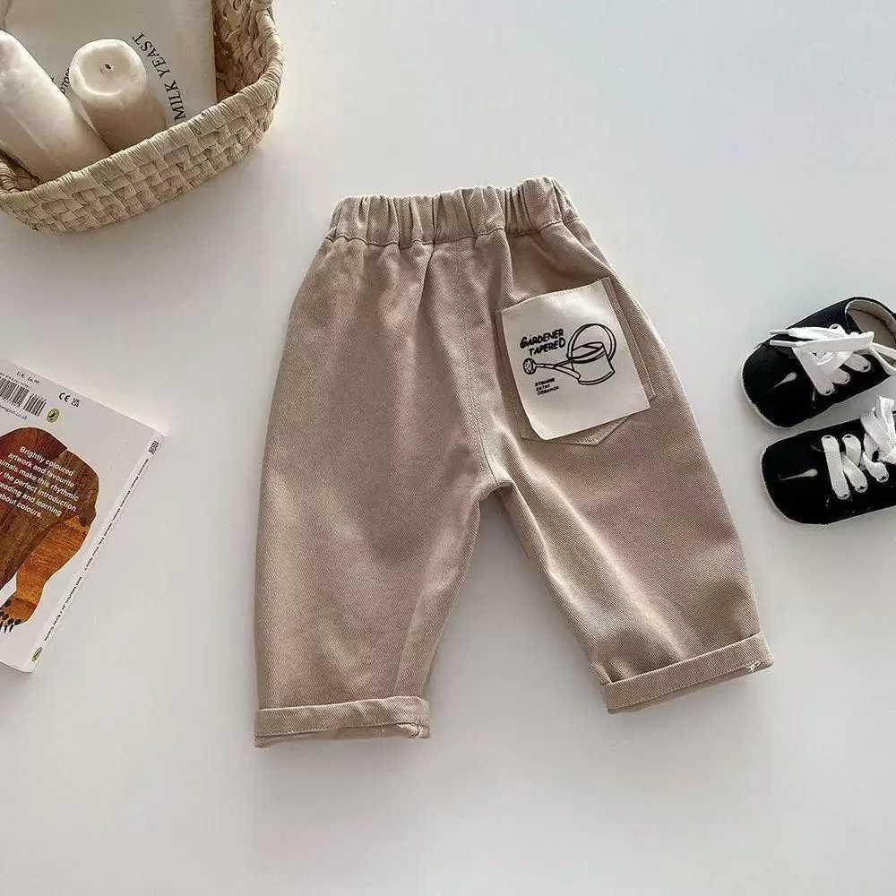 New Autumn Kids Tapped Casual Striped Pants 0-5T Girls Boys Fashion Stripe Trousers Children Solid Denim Jeans Korean Version Z250220