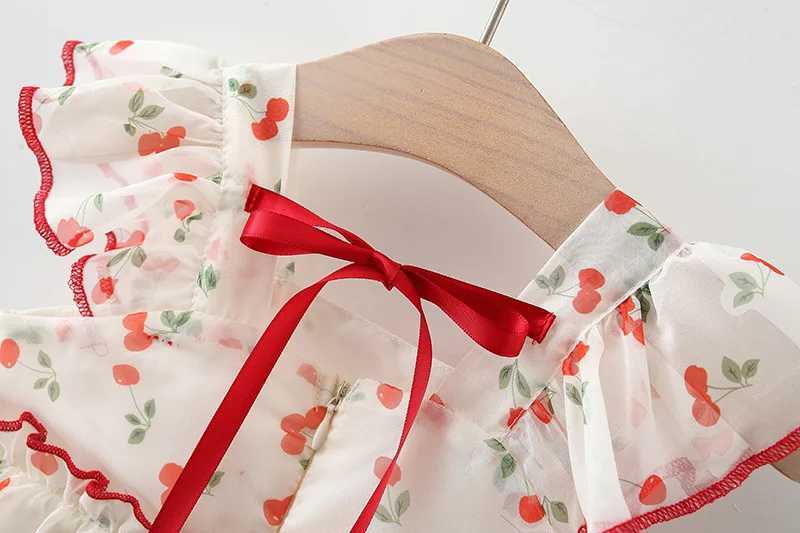 Baby 0-4 years old summer sweet and cute bow dress cherry chiffon dress girl internet gauze acrylic dress X250220