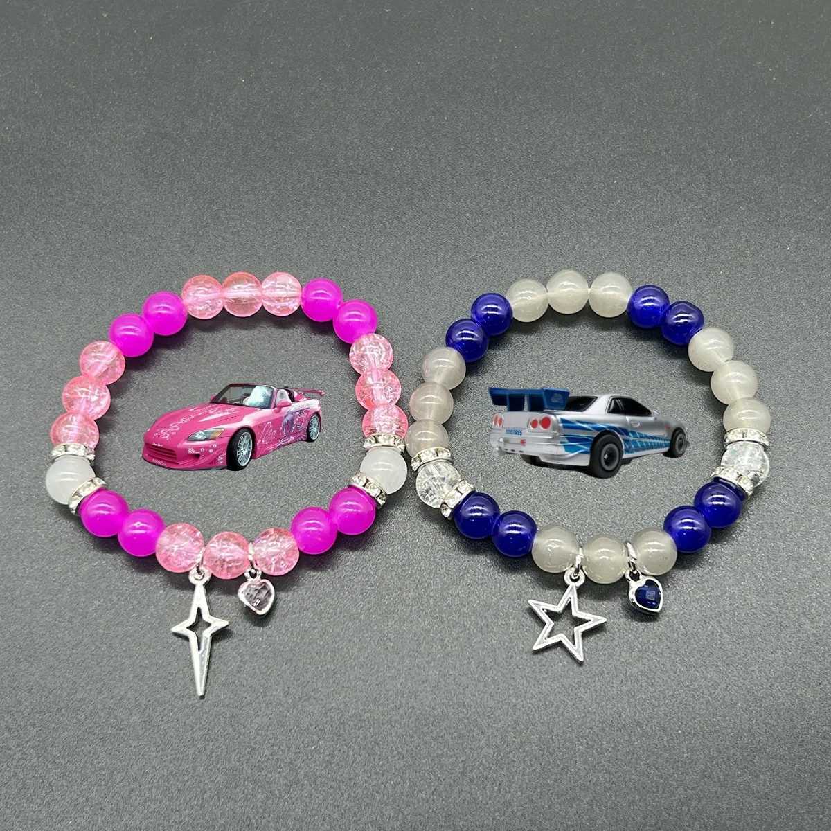 2PCS/set Fast And Furious Matching Bracelets For Couples Bracelets Cool Race Car Victory Banner BFF Beaded Bracelet Jewelry Gift W250221