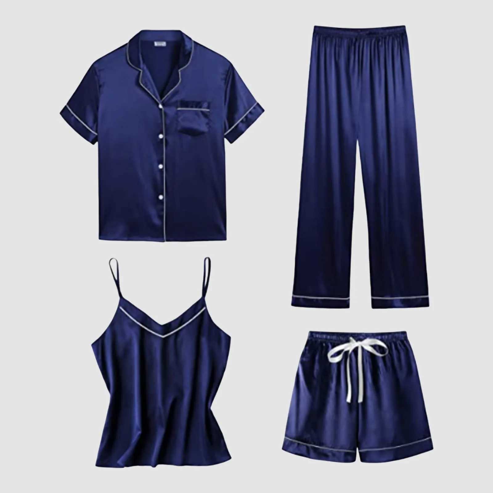 Satin Pyjamas Womens Short 4 Pyjamas Short Sve Spwear And Shorts Set Women Sets Nighties for Teens V Neck Full SlipXJ250220