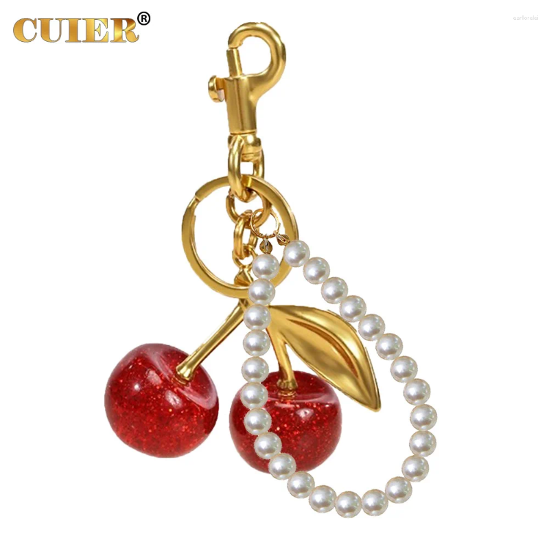 Keychains 1Pc Cute Pearl Bracelet Cherry Fruit Keychain Bag Charm Black Red Jelly Cherrys Key Chain ddmyMon
