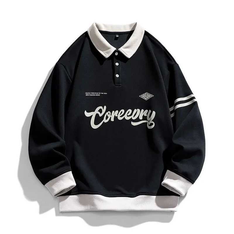 Mens Oversized Contrasting Colors Lapel Sweatshirt Spring Hip Hop Strtwear Sweatshirt Harajuku Baseball uniform Hoodie Men X250220
