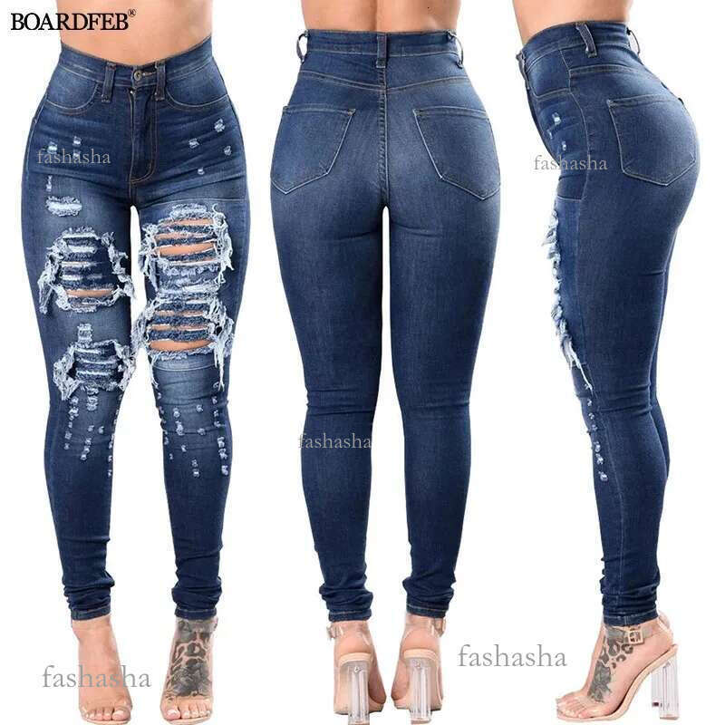 Women Ripped Jeans High Waist Stretch Skinny Slim Fit Female Pencil Y2K Pants Destroyed Denim Pants Ladies Casual Hole Trousers 240110