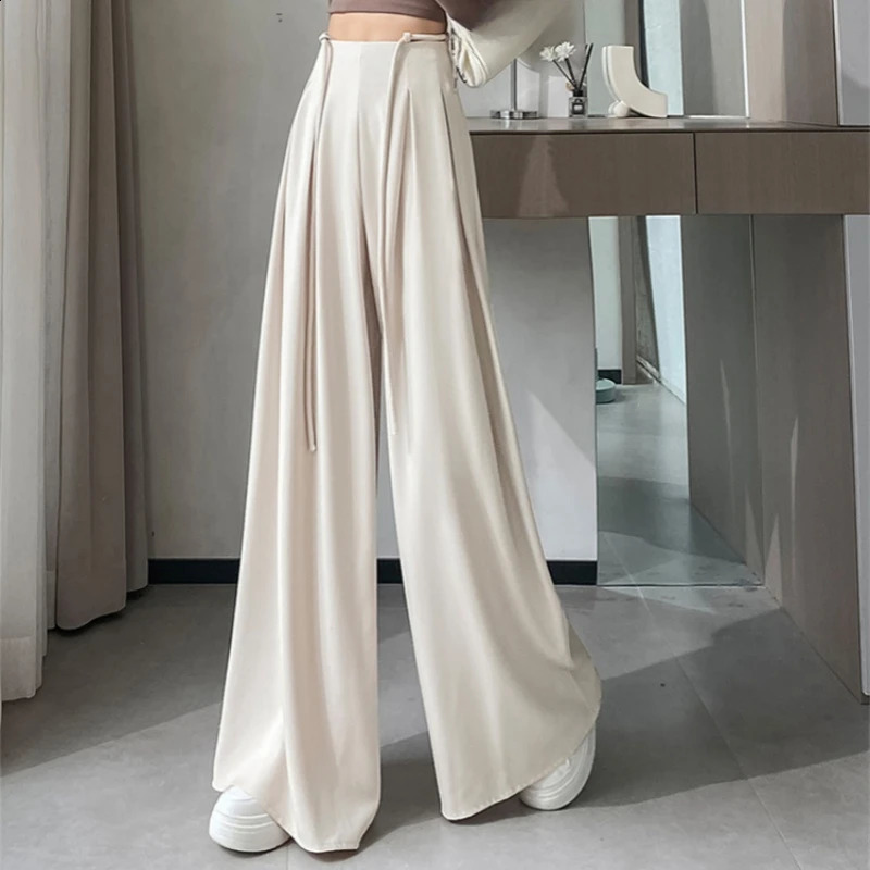 Spring Women High Waist Wide Suit Pants Straight Leg Loose Fit Full Length Casual Elegant Z260314