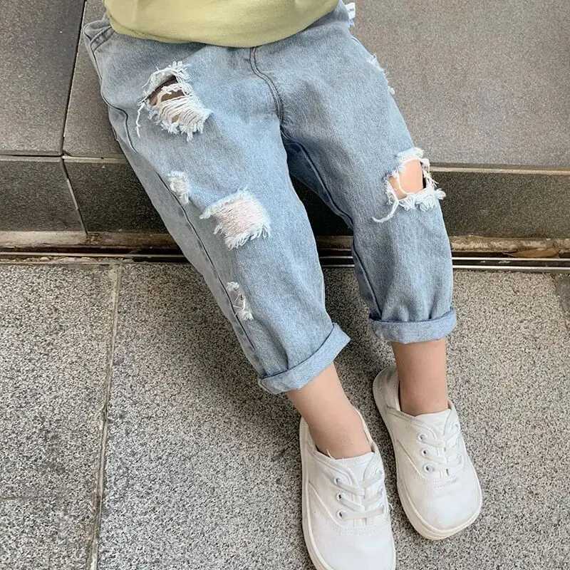 Kids Boys Pants Summer Ripped Jeans New Fashion Childrens Baby Loose Casual Jeans Pants Boy and Girl Trousers Z250220