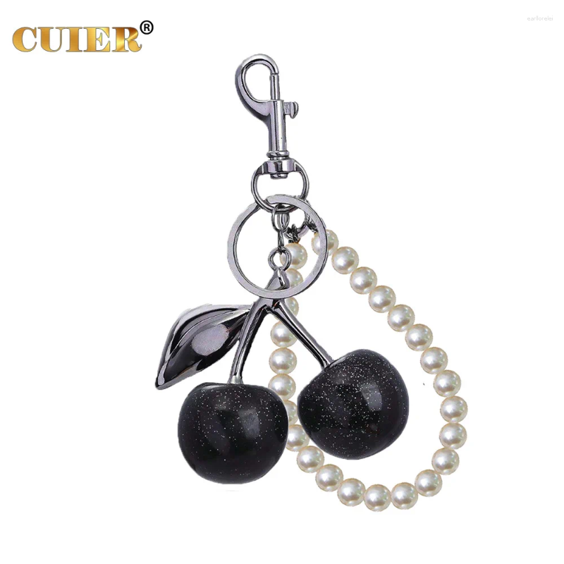 Keychains 1Pc Cute Pearl Bracelet Cherry Fruit Keychain Bag Charm Black Red Jelly Cherrys Key Chain ddmyMon