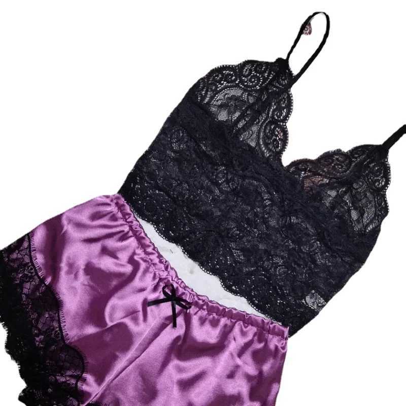 Lace Silk Spwear for Women Pajamas Set Sexy Lingerie Crop Tops Shorts Babydoll Nightwear S/M/L/XL/2XLXJ250220