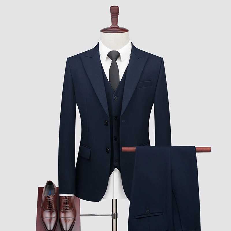 High-end Wool Suit (suit + Vest + Trousers) Mens Business Casual Fashion Suit Bridegroom Wedding Dress Thr-piece Set X250220