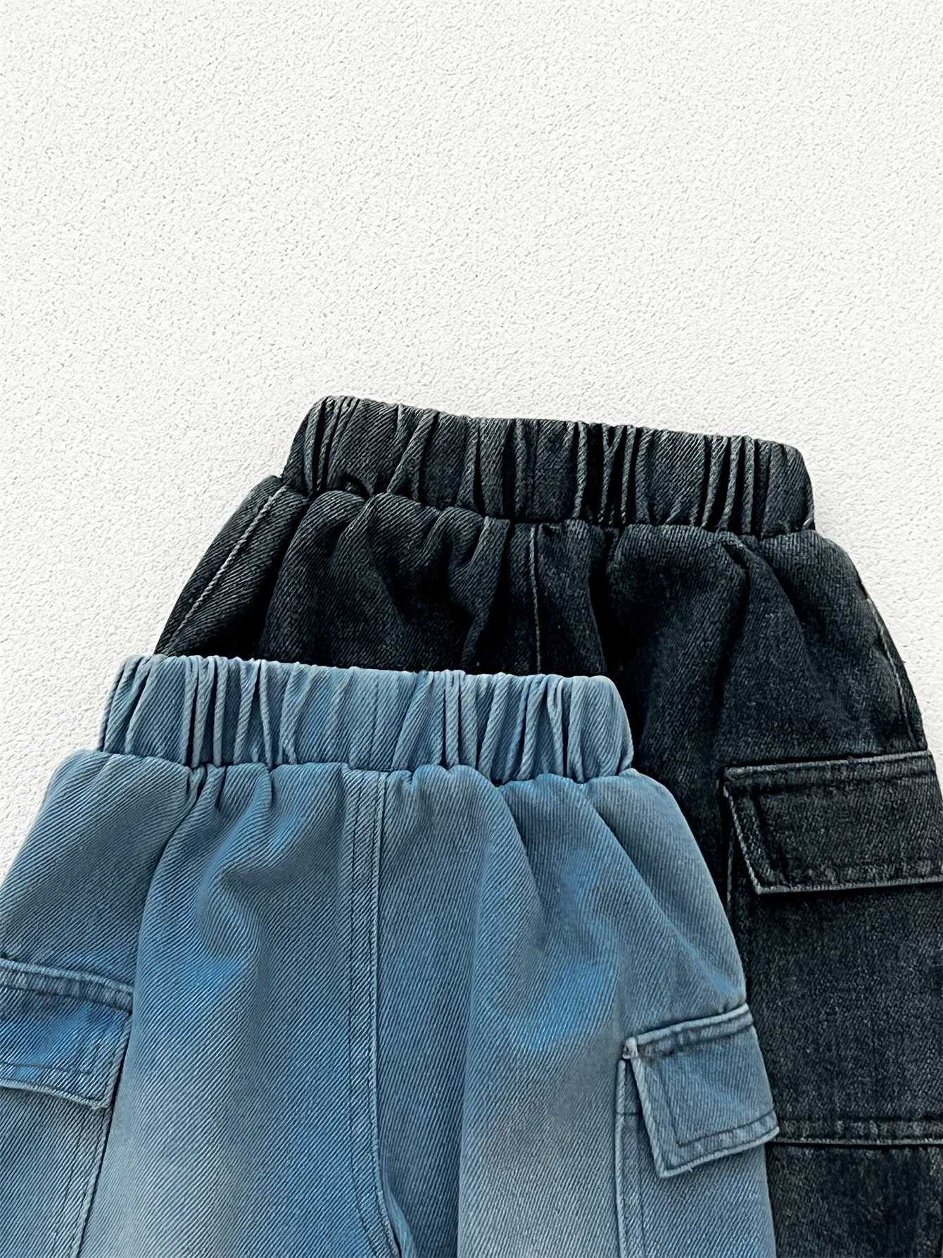 2025 Spring New Children Denim Trousers Boys Loose Cargo Pants Solid Girls Pocket Casual Pants Kids Versatile Jeans Baby Clothes Z250220