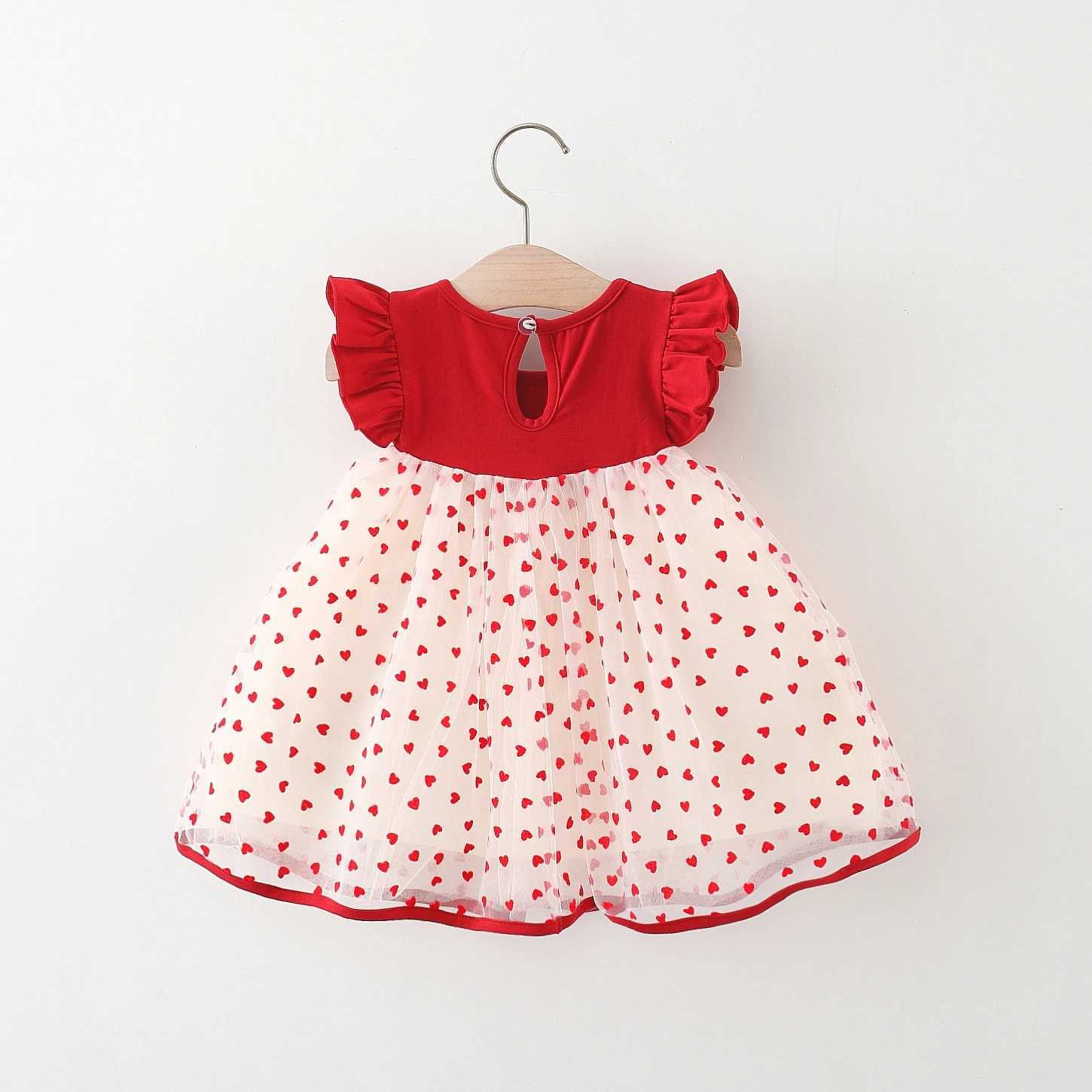 Baby Girl Red Dress Heart Embroidered Mesh Bow Tutu Dress Kids Birthday Party Clothes X250220