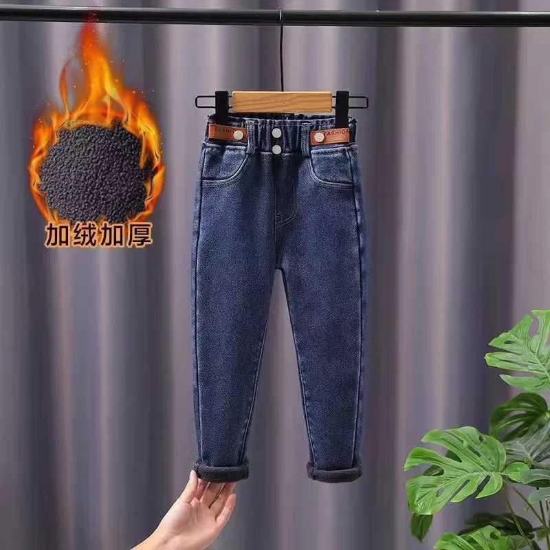 New Winter Thick Warm Fleece Girls Straight Jeans Boys High Waist Thicken Fashion Warm Denim Pants Cowboy Trouser Z250220