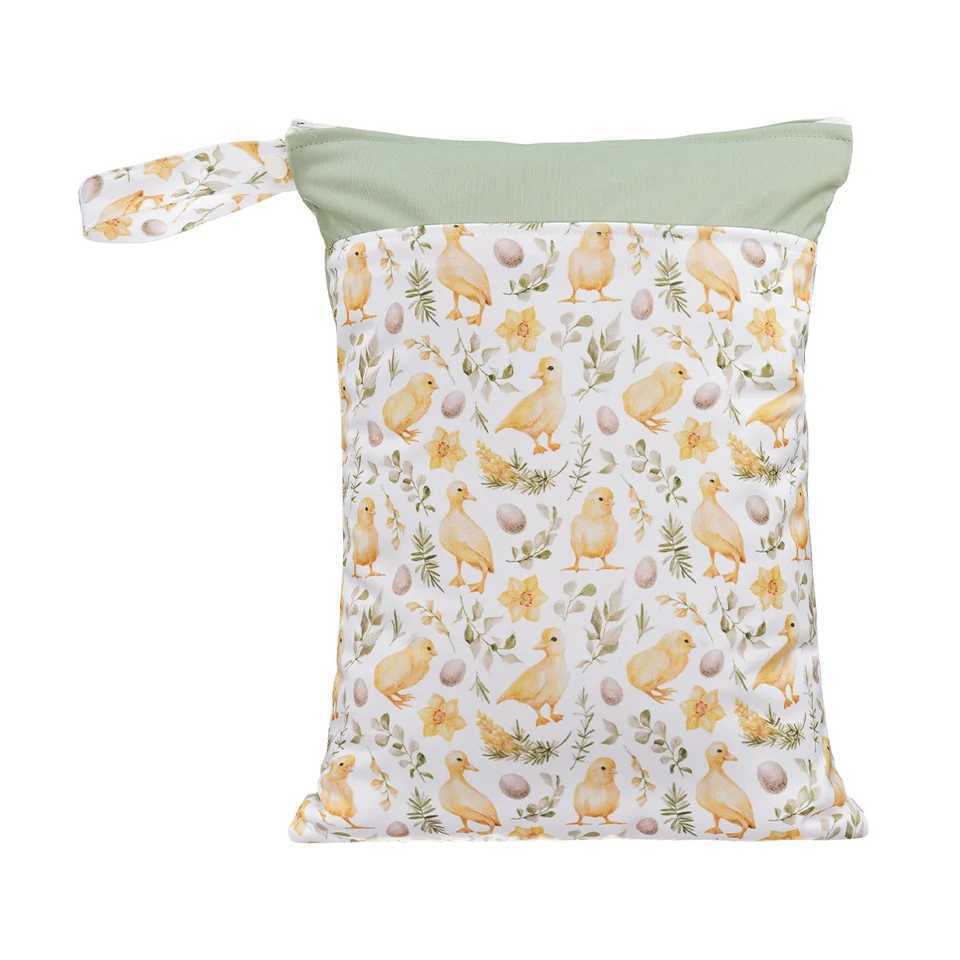 HappyFluent New Cartoon Printing 30 * 40CM Double Zipper 2-Bag Wet/Dry Waterproof Cloth Diaper with Handle Reusable Mummy Bag X250220