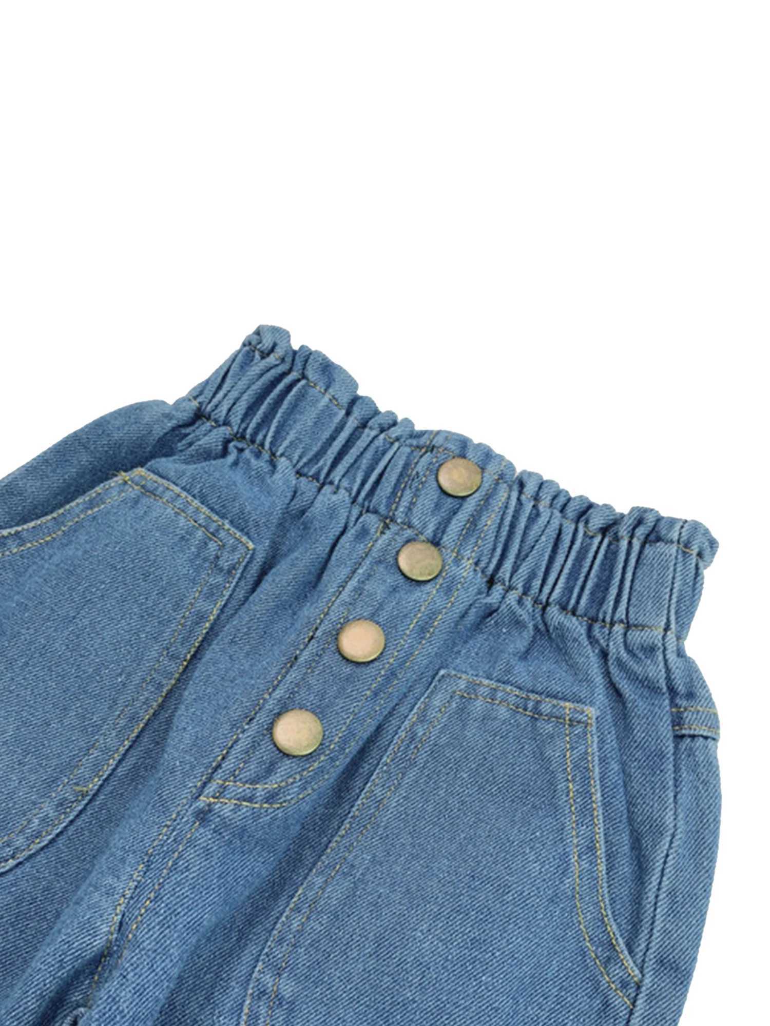 Childrens High Waist Jeans Loose Fit Elastic Waistband Long Pants with Pockets for Spring and Autumn Seasons Z250220