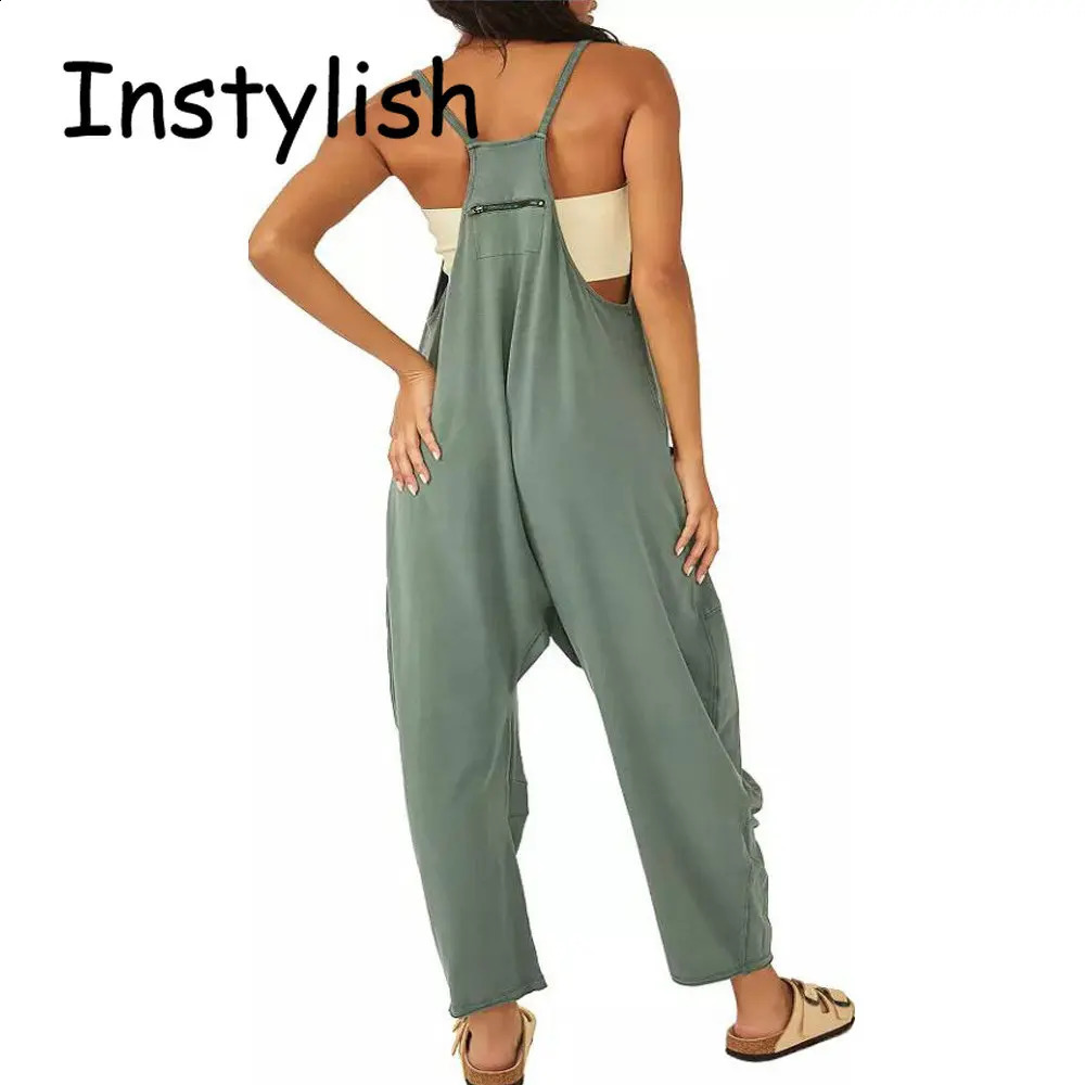 Women Casual Spaghetti Strap Sleeveless Jumpsuit Vintage Harajuku Wide Leg Loose Pants Summer Solid Oversize Overalls Rompers 250220