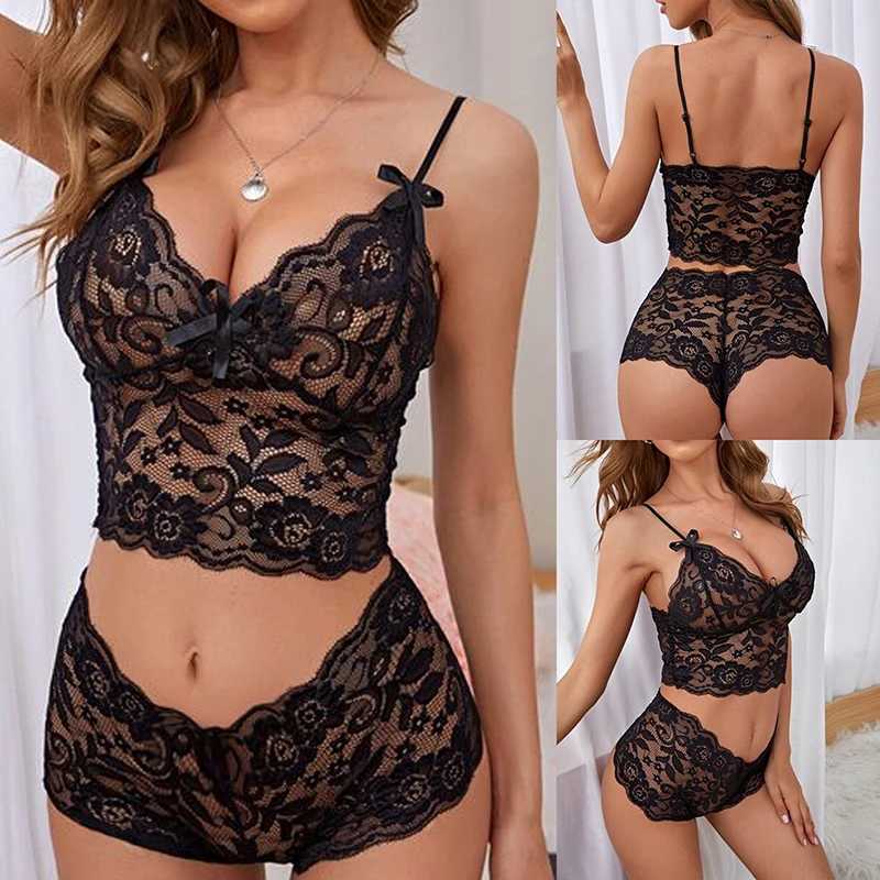 Sexy Women Lingerie Set Thin Lace Printed Underwear Suit Female Adjustable Shoulder Strap Triangle Cup BralettleXJ250220