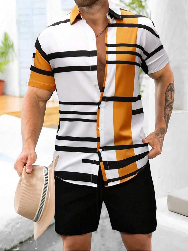Mens short sleeved and beach shorts set daily running sports mens shorts summer city street fashion mens casual shirt W250221