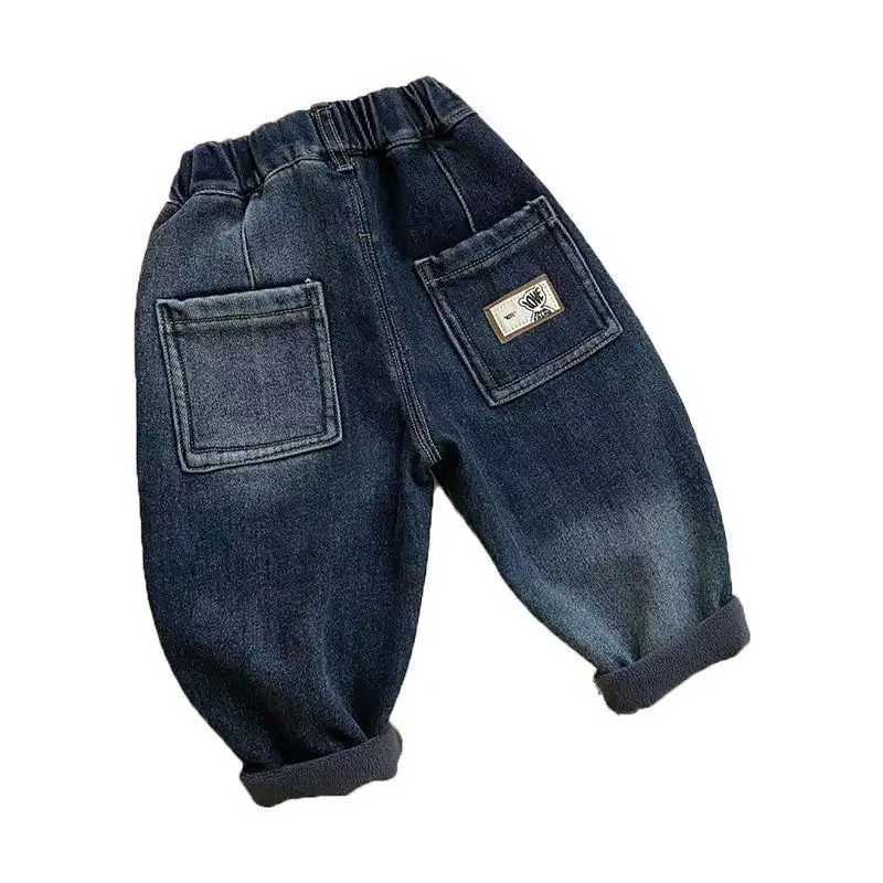 Boys plush and thick pants autumn and winter clothing childrens soft and elastic casual jeans baby warm pants Z250220