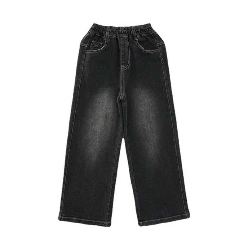 2025 New High Qu Girls Jeans Vintage Denim Wide Leg Pants Kids Clothing Children Casual Solid Trousers For Teenager Clothes Z250220