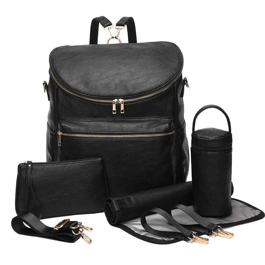Baby Diaper Backpack Solid PU Leather Mummy Maternity Bag Large Capacity Travel Backpack Cart Bag Belt Replacement Mat X250220
