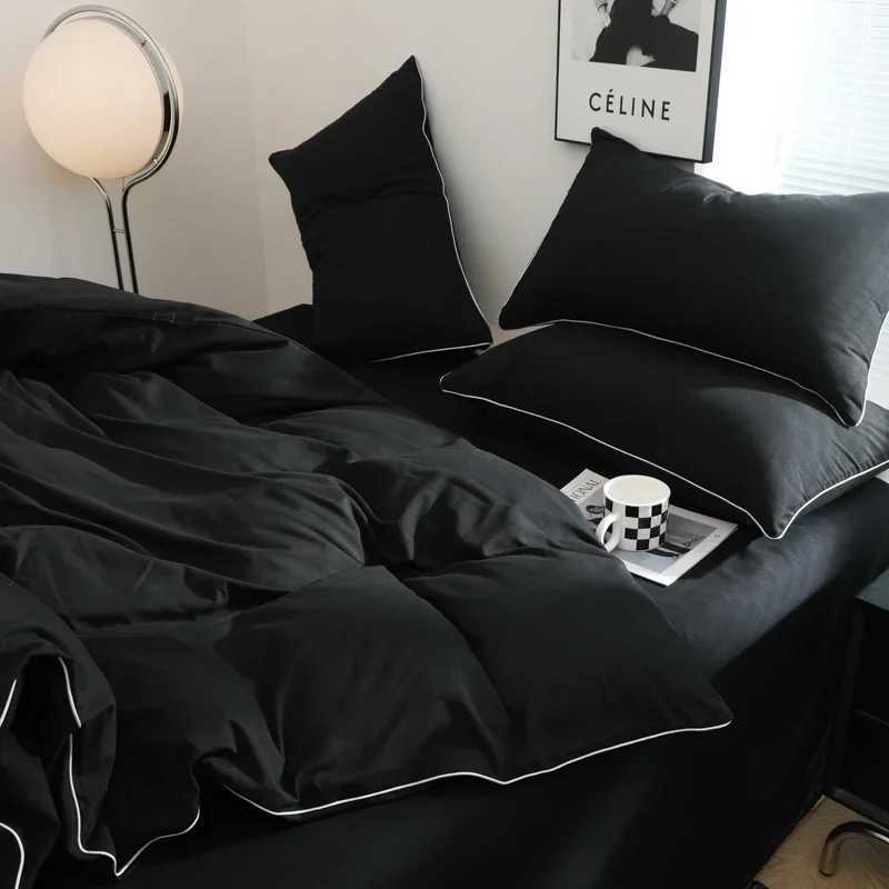 Black Color Bedding Set For Adults Simple Style Double Bed Sheet Sets Single/Queen/king Bed Cover Full Set Plain Bedding XJ250220