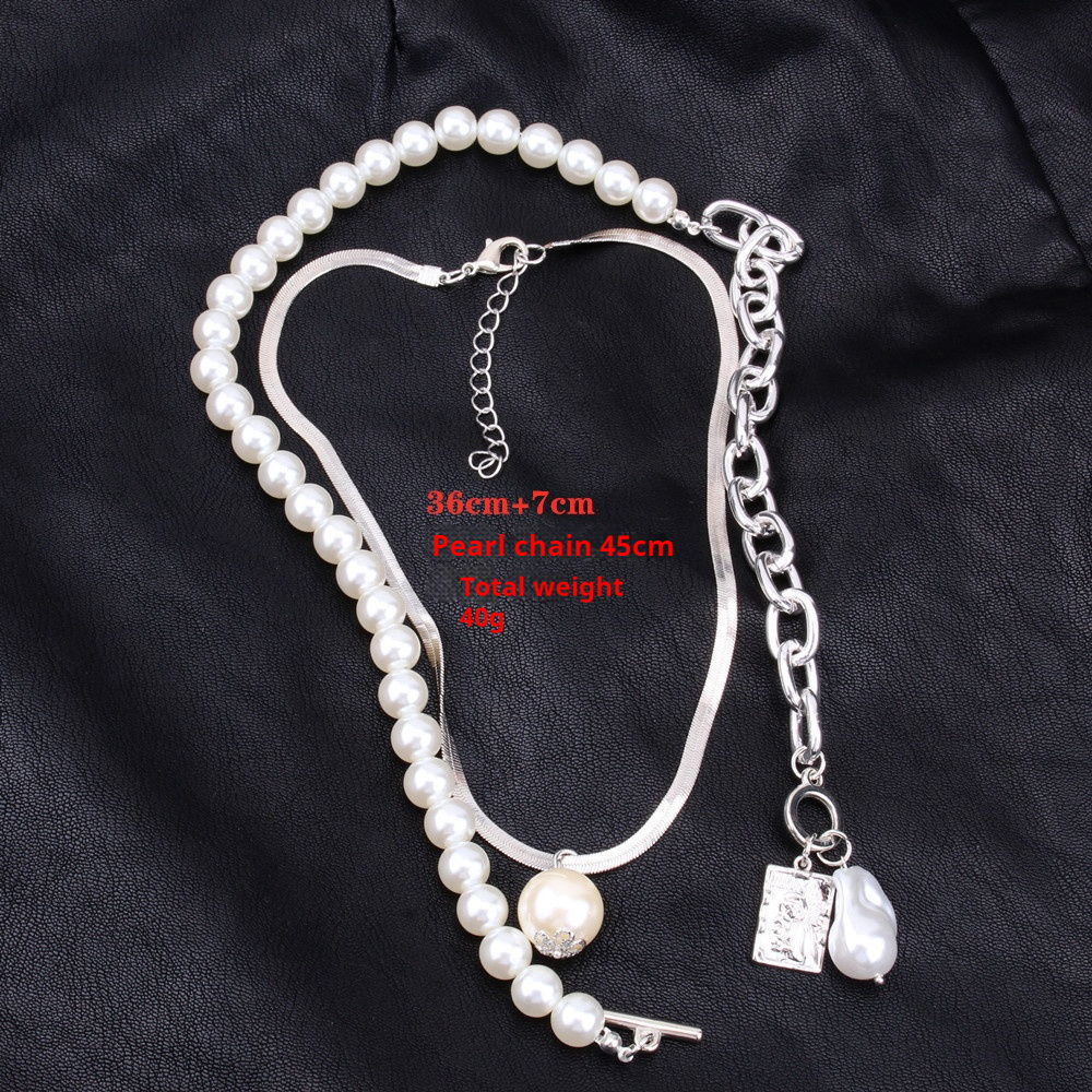 Vintage New Baroque Pearl Portrait Square Plaque Necklace for Women Double Set of Chains