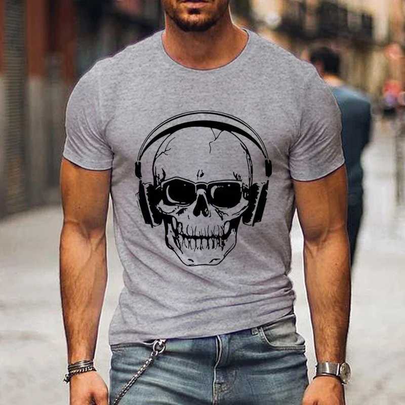 Skull Print T-shirts for Men Clothing Funny Music Tee Shirts Homme Luminous DJ Male T Shirt Short Sleeve Clothes Camiseta Hombre W250220
