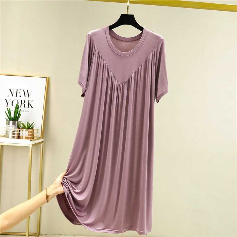 Womens Loose Modal Dress Thin Section Large Skirt Enlarged Nightdress Outer Pajamas A-line Skirt Pleated Skirt SummerXJ250220