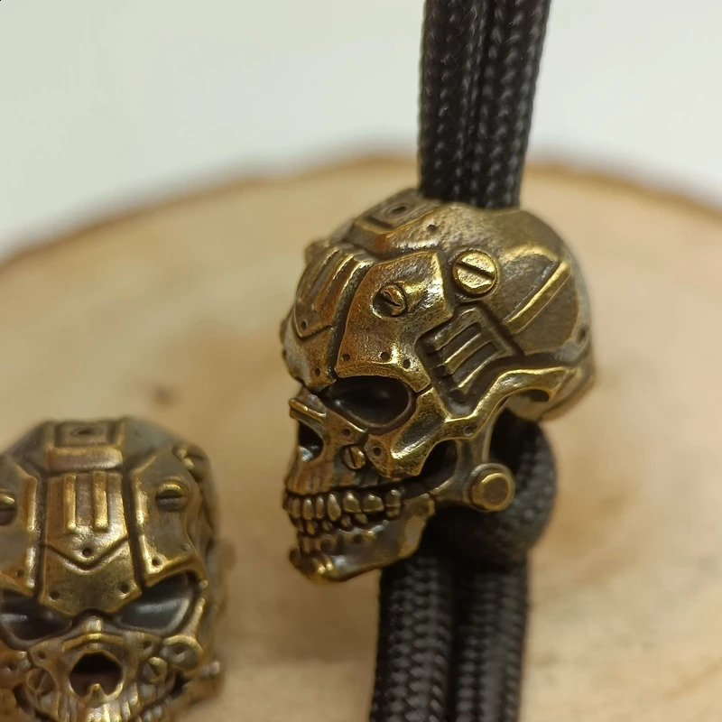 Mechanical Skull Head Brass Knife Beads EDC DIY Paracord Woven Bracelet Lanyard Pendant Accessories Outdoor Tool Hangings Charms 250213