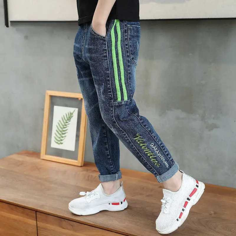IENENS Child Boys Jeans Teens Casual Trousers 2024 New Elastic Waist Pants 4-11 Years Fashion Slim Denim Pants Z250220