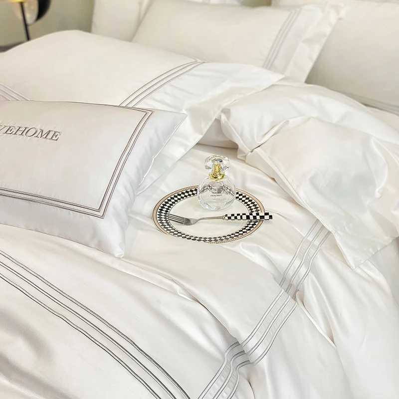 100%Cotton Bedding Set Home Textile Three Lines Embroidery Luxurious Pillowcase Sheet Quilt Cover Twin/Queen/Single BedXJ250220
