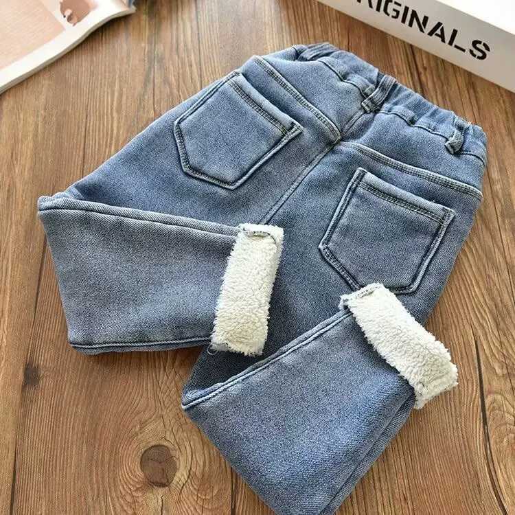 Velvet Winter Warm Pants Jeans for Girls Fall Trousers Outerwear Clothes Teenagers Kids Childrens Clothing Boy Jeans Z250220