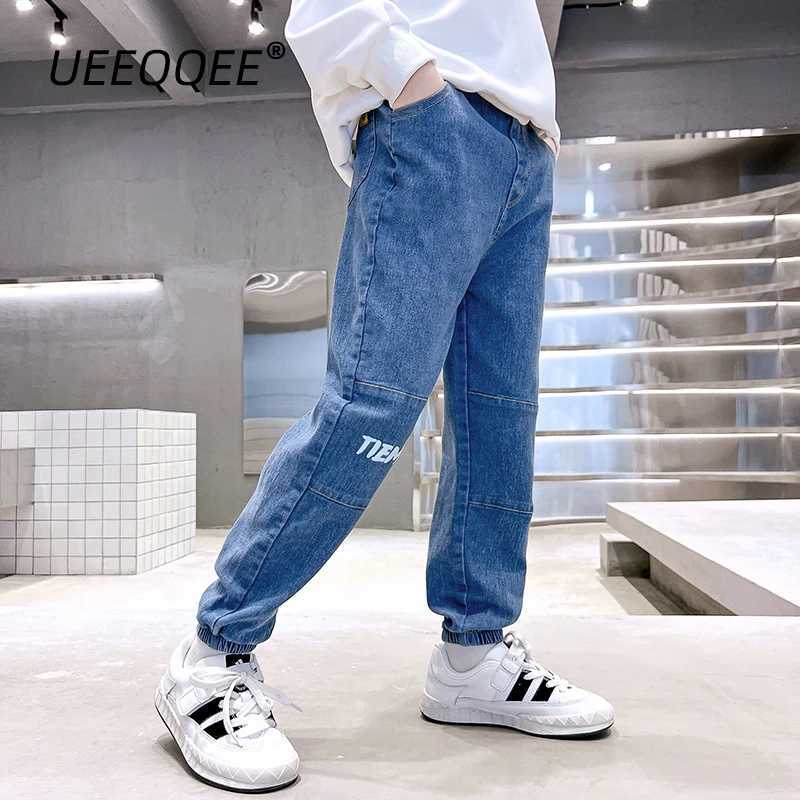 Spring Autumn Children Jeans 4-14Y Boys Cotton Print Splice Stretch Denim Pants Korean Teenage Trousers Wear Kids Clothing New Z250220